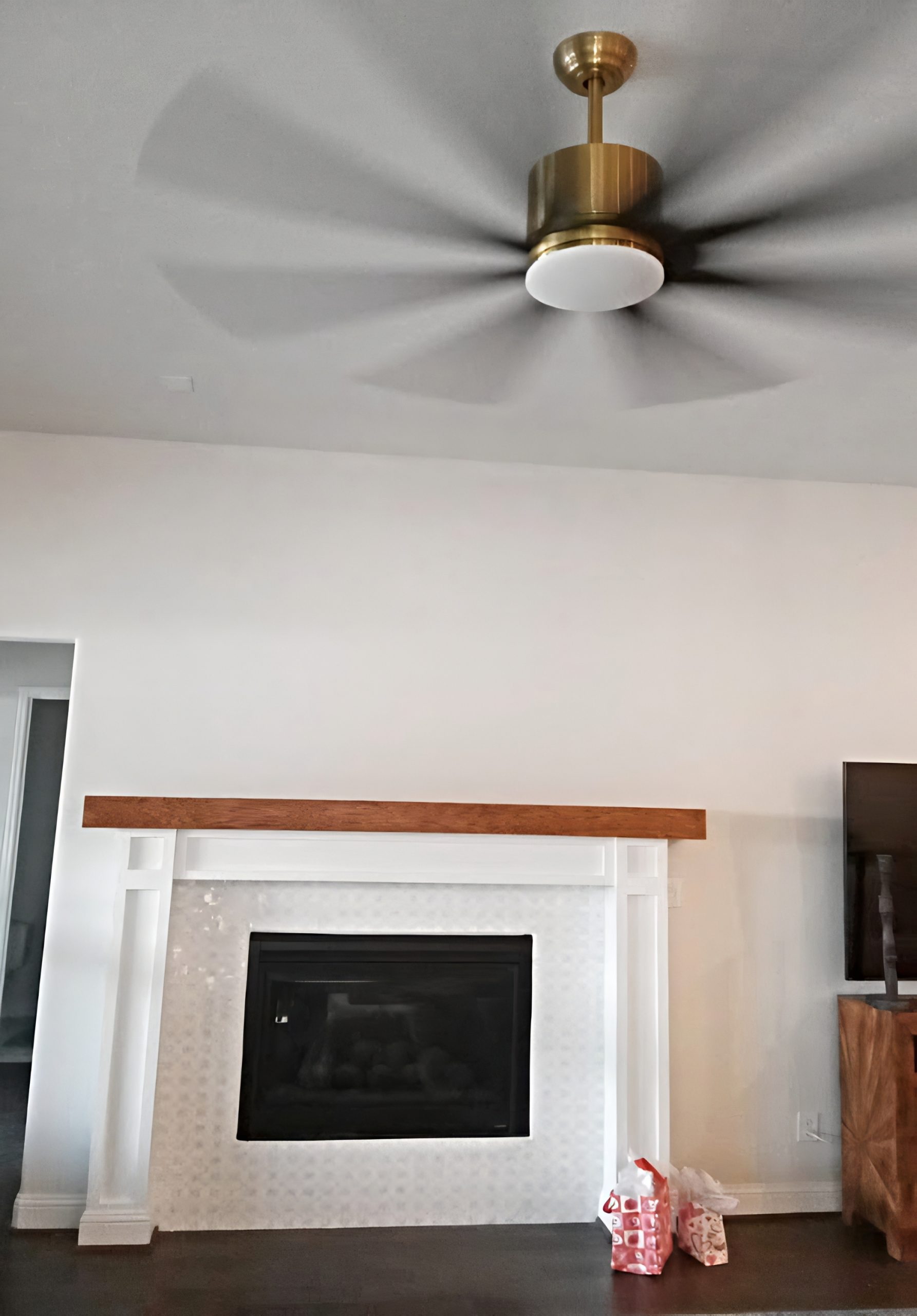 drywall in living room, accent wall, fireplace